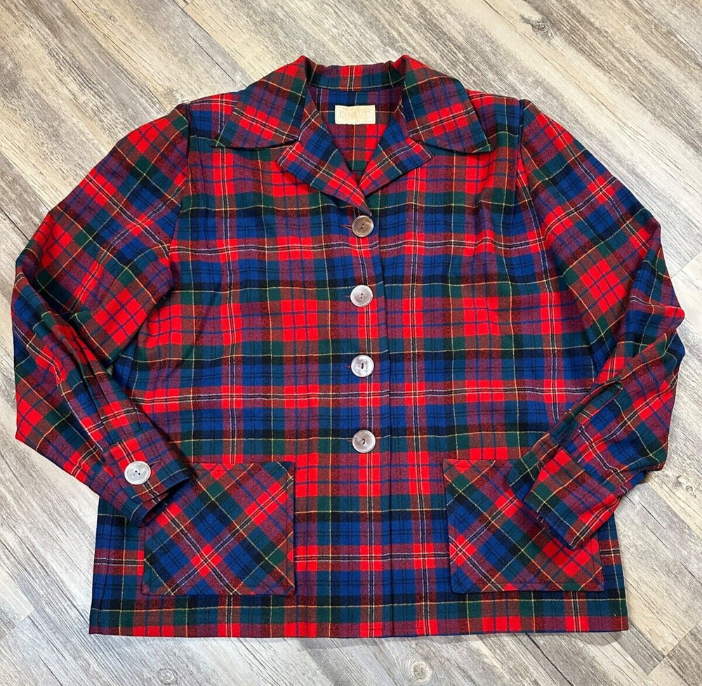 Vtg Pendleton 49er Jacket Women's Red Blue 1960s Wool Button Up See Measurements